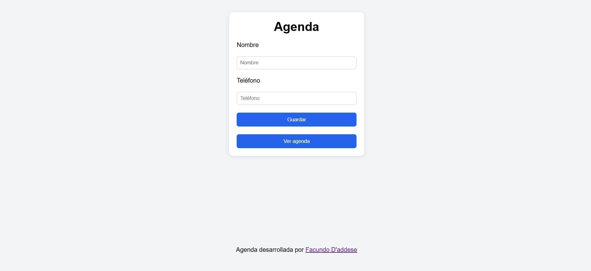 Captura de pantalla del proyecto Agenda Web