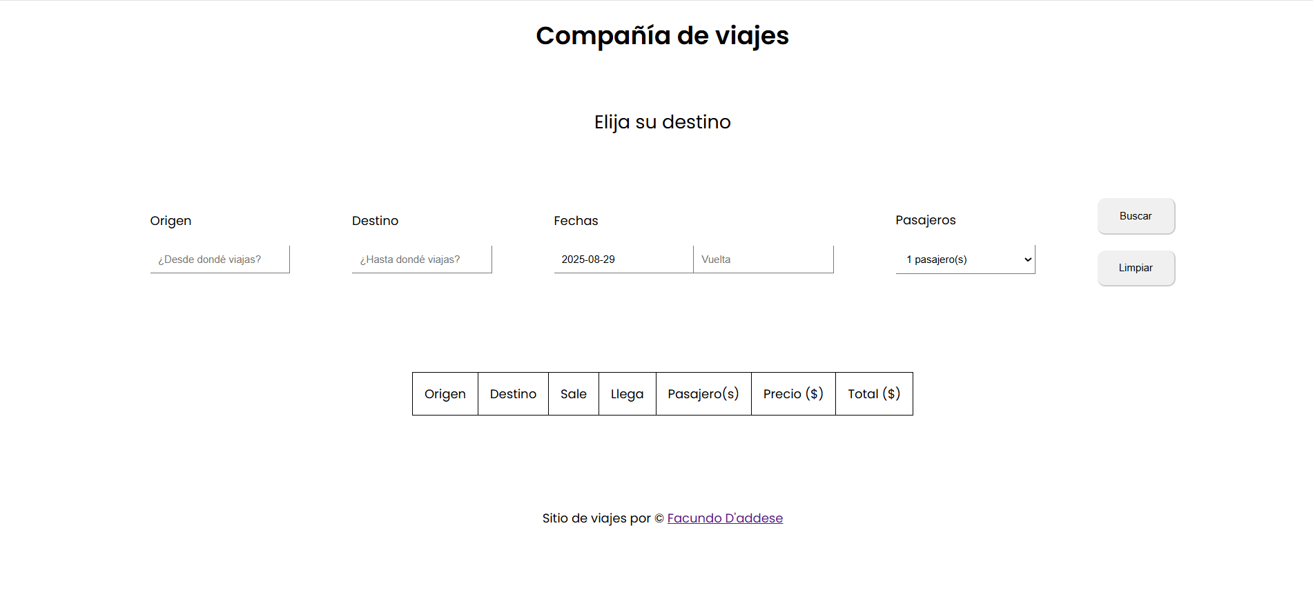 Captura de pantalla del proyecto Agencia de Turismo