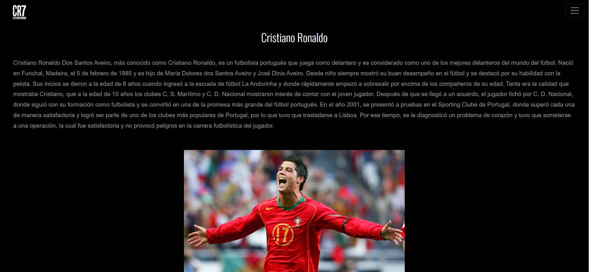 Captura de pantalla del proyecto CR7